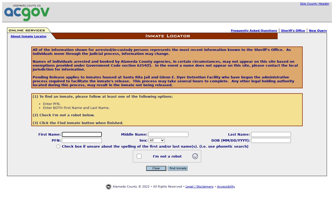 Alameda people search county inmate locator search screen
