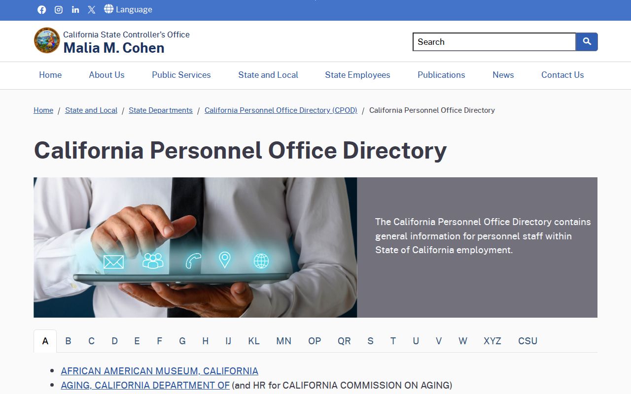 Alameda people search California Personnel Office Directory browse page