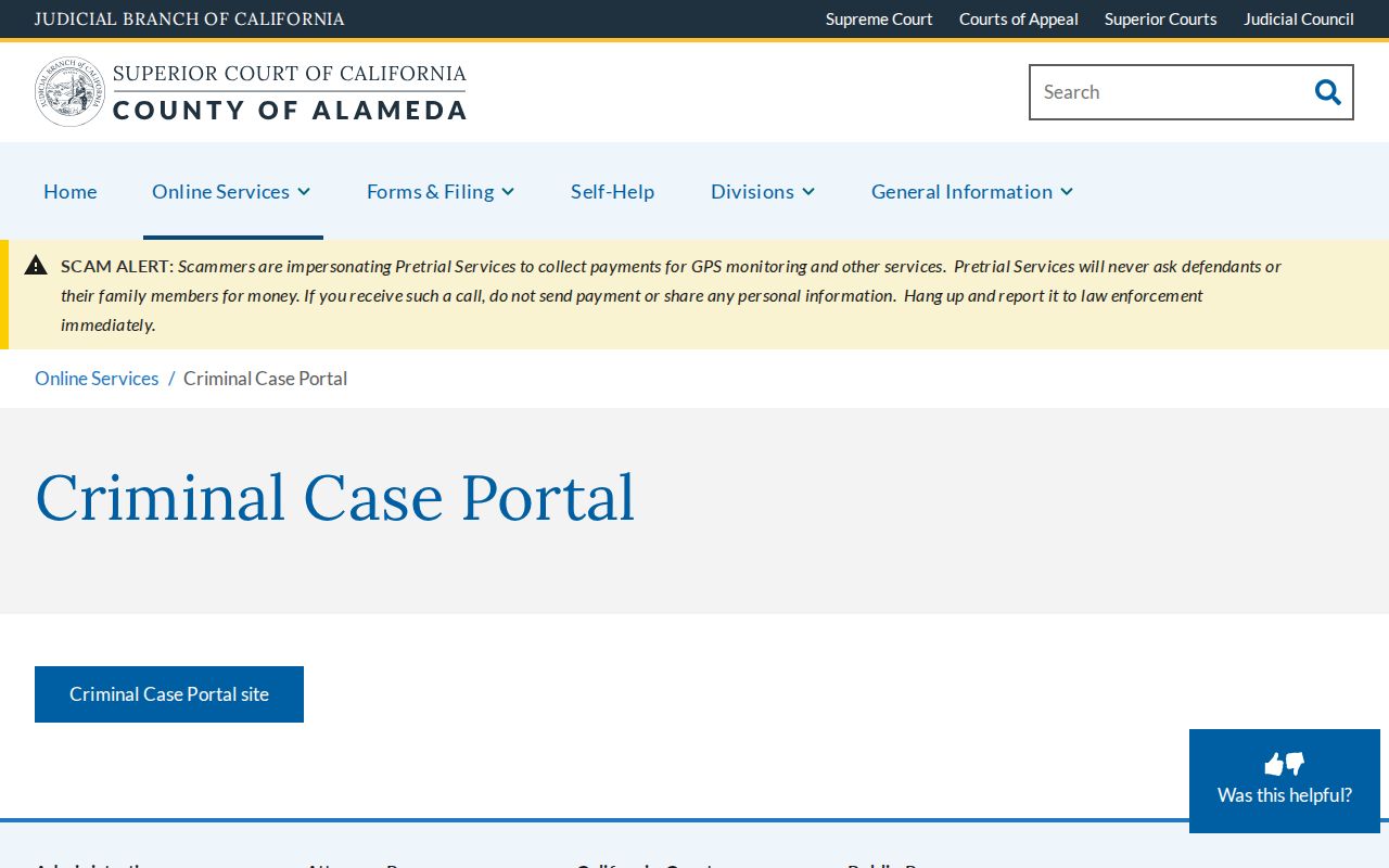 Alameda people directories criminal case portal landing page