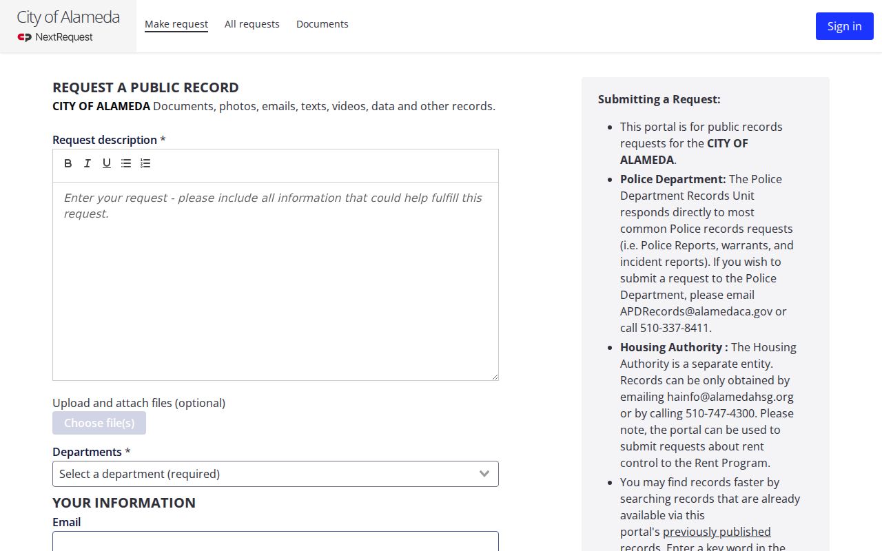 Alameda public records City NextRequest portal