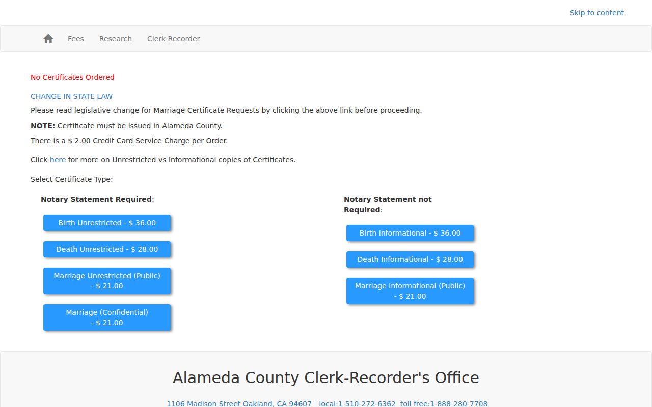 Alameda public records county vital records ordering screen