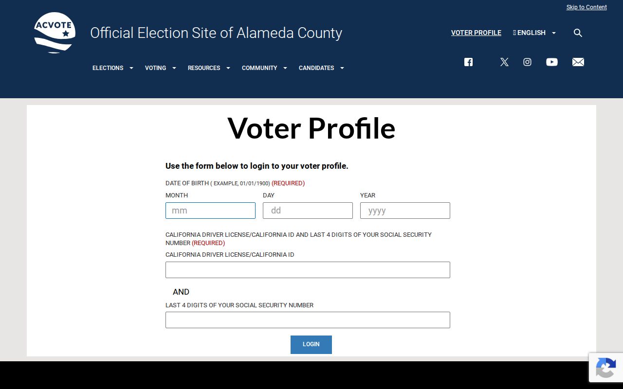Alameda voter registration records county voter profile lookup fields