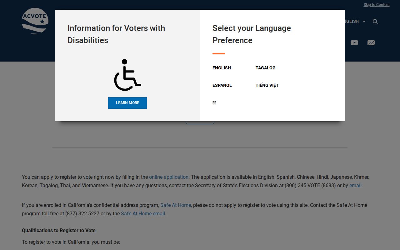 Alameda voter registration records county elections registration page